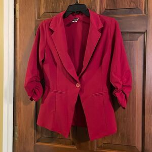 Windsor blazer jacket size Medium burgundy Red single button ruched 3/4 sleeves